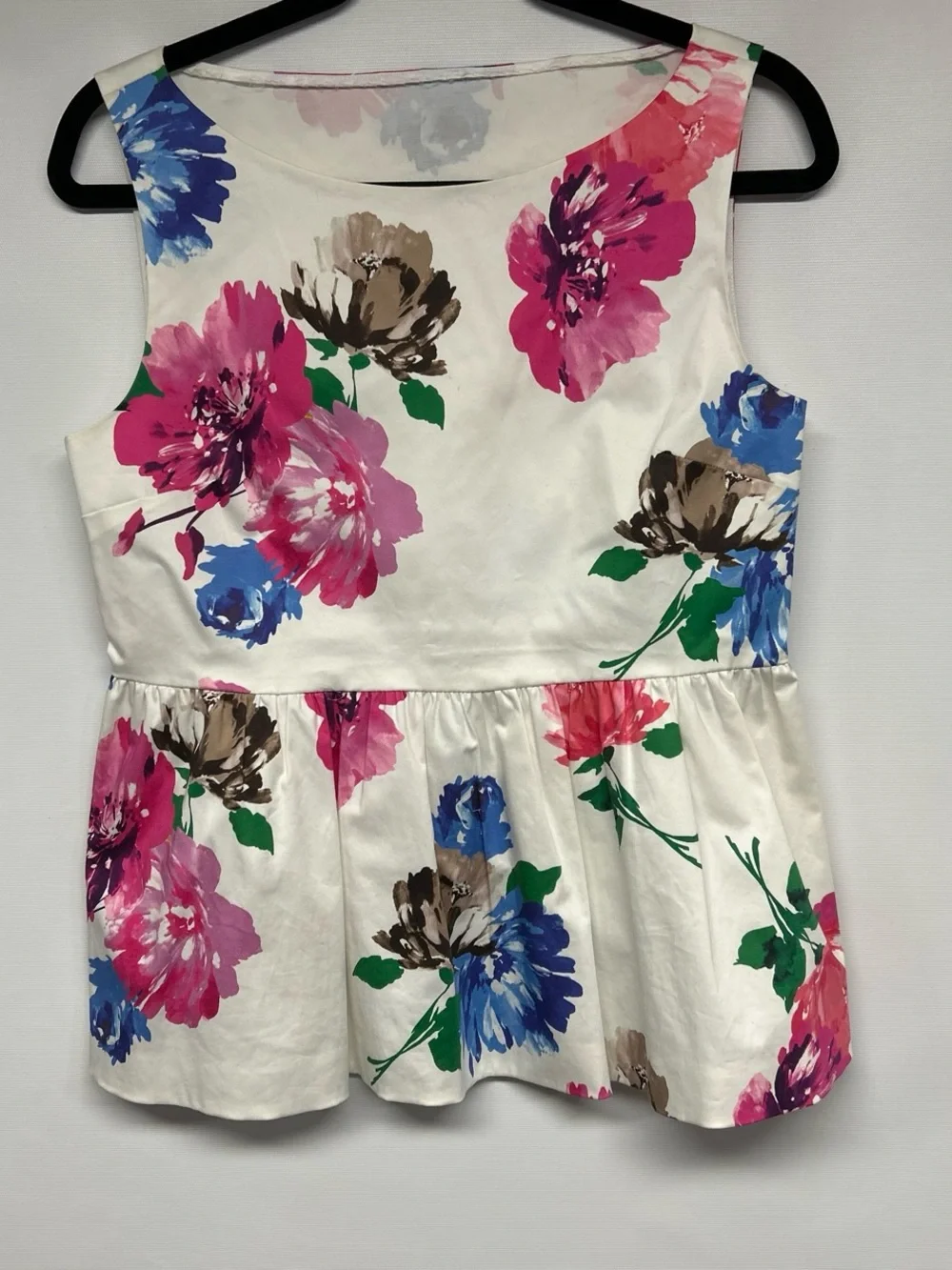 kate spade White Peplum Tunic with Pink, Blue & Green Floral Print